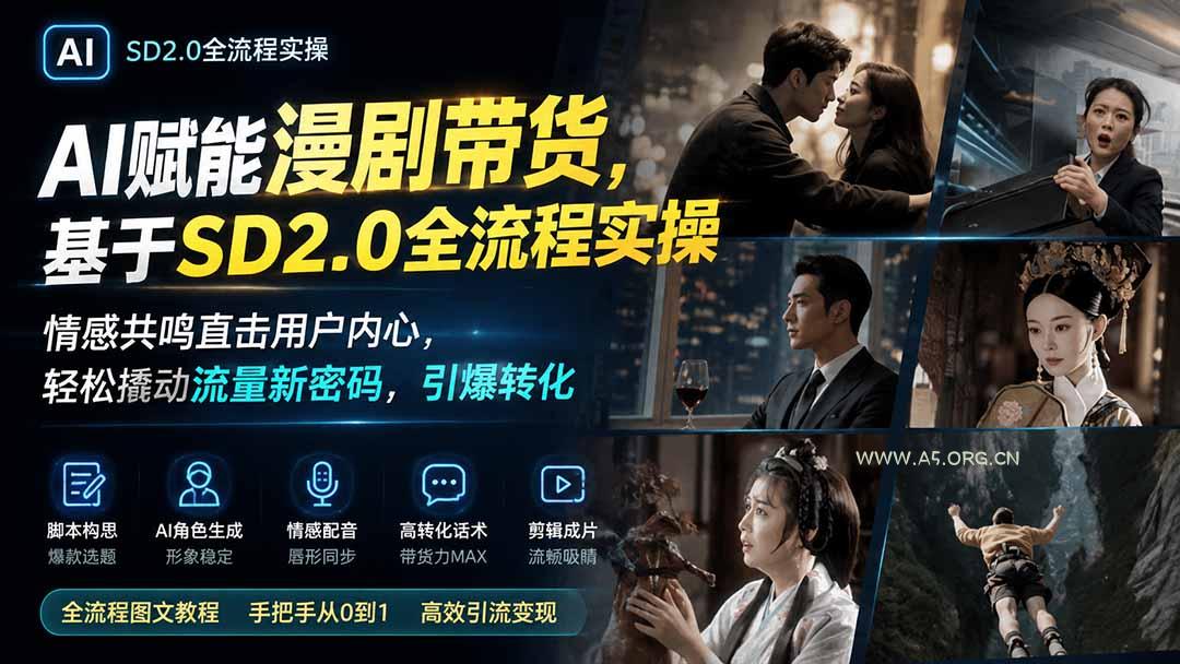 AI赋能漫剧带货,基于SD2.0全流程实操;情感共鸣直击用户内心,轻松撬动流量新密码,引爆转化-小红泡