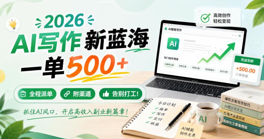 2026 AI写作新蓝海,一单500+,全程派单,附渠道,告别打工!【揭秘】-小红泡