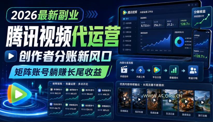2026最新副业之腾讯视频代运营:创作者分账新风口,矩阵账号躺賺长尾收益【揭秘】-小红泡