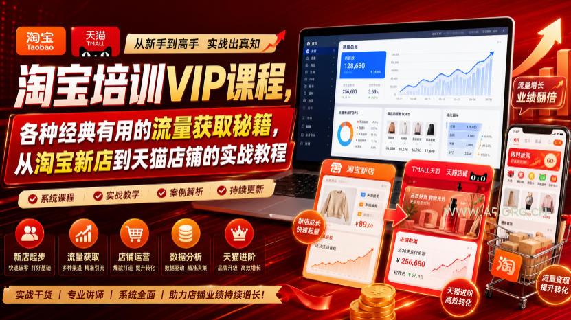 淘宝培训VIP课程，各种经典有用的流量获取秘籍，从淘宝新店到天猫店铺的实战教程(更新08月12日)-小红泡