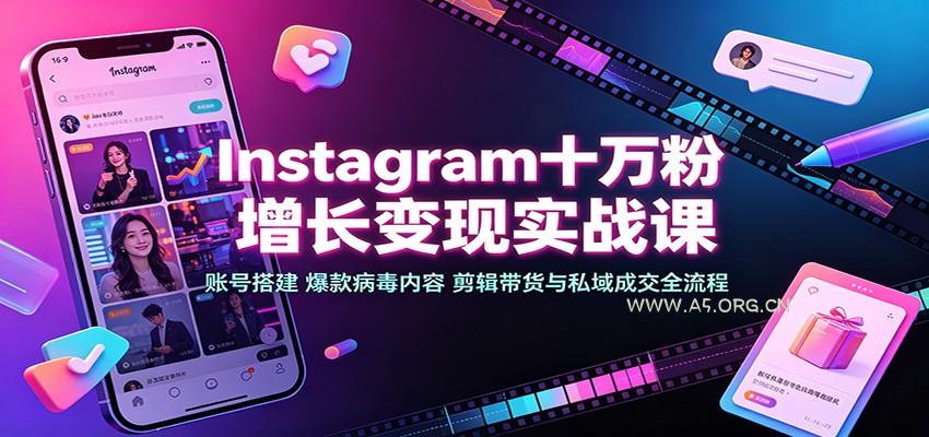 Instagram十万粉增长变现实战课:账号搭建、爆款病毒内容、剪辑带货与私域成交全流程-小红泡