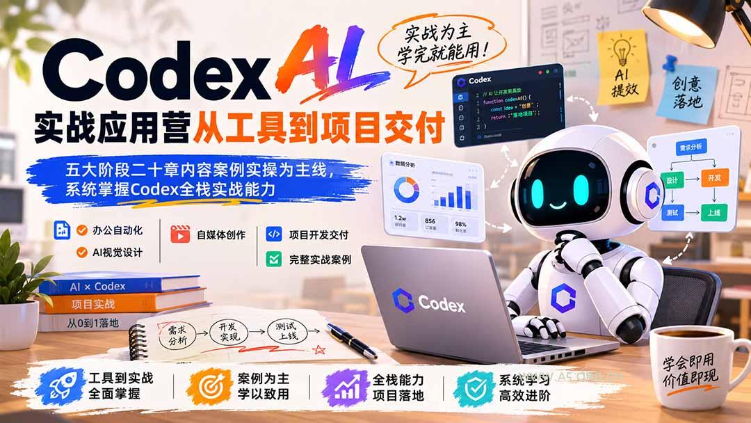 Codex AI实战应用营从工具到项目交付;五大阶段二十章内容案例实操为主线,系统掌握Codex全栈实战能力-小红泡
