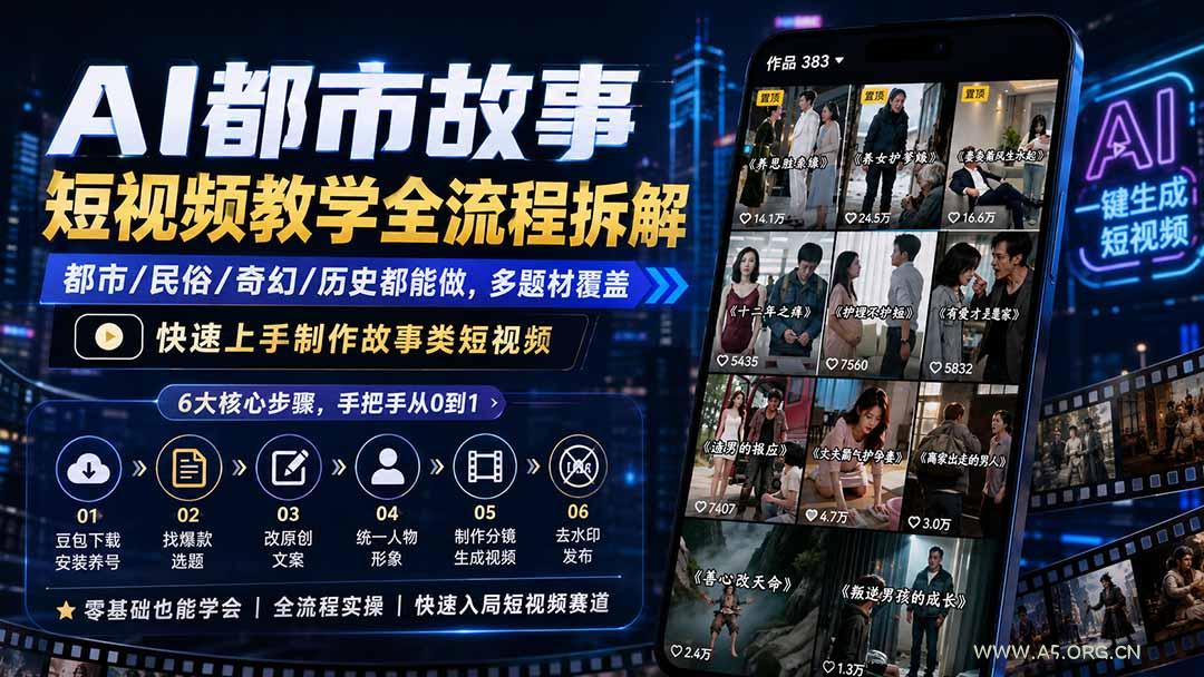 AI都市故事短视频教学全流程拆解;都市/民俗/奇幻/历史都能做多题材覆盖,快速上手制作故事类短视频-小红泡