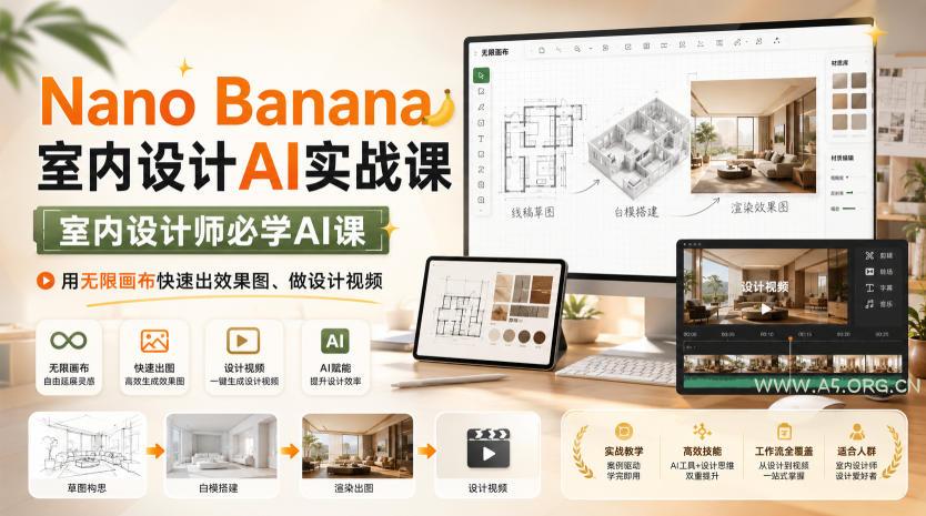 Nano Banana室内设计AI实战课,室内设计师必学AI课,用无限画布快速出效果图、做设计视频-小红泡