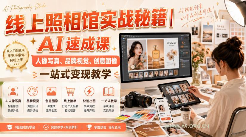 线上照相馆实战秘籍|AI速成课,人像写真、品牌视觉、创意图像一站式变现教学-小红泡