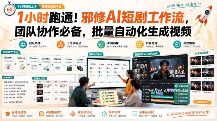 1小时跑通!邪修AI短剧工作流,团队协作必备,批量自动化生成视频-小红泡