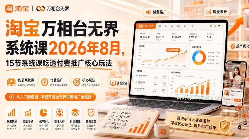 淘宝万相台无界系统课2026年8月,15节系统课吃透付费推广核心玩法-小红泡