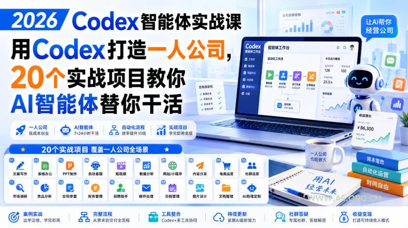 2026 Codex智能体实战课,用Codex打造一人公司,20个实战项目教你AI智能体替你干活-小红泡