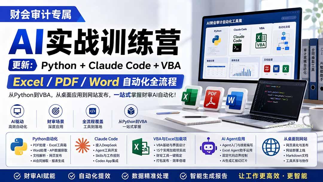 财会审计专属 AI实战训练营:Python+Claude Code+VBA,Excel/PDF/Word自动化全流程 (更新-小红泡