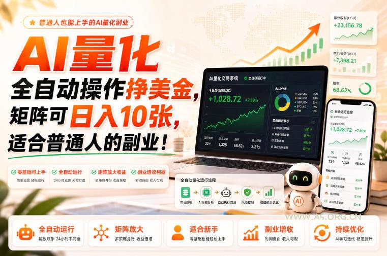 AI量化全自动操作挣美金，矩阵可日入10张，适合普通人的副业！【揭秘】-小红泡