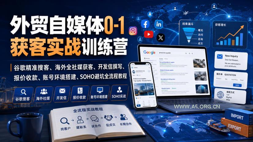 外贸自媒体0-1获客实战训练营｜谷歌精准搜客、海外全社媒获客、开发信撰写、报价收款、账号环境搭建、SOHO避坑全流程教程(更新)-小红泡