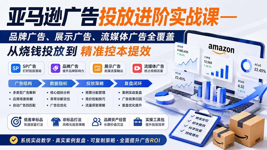 亚马逊广告投放进阶实战课——品牌广告、展示广告、流媒体广告全覆盖，从烧钱投放到精准控本提效-小红泡
