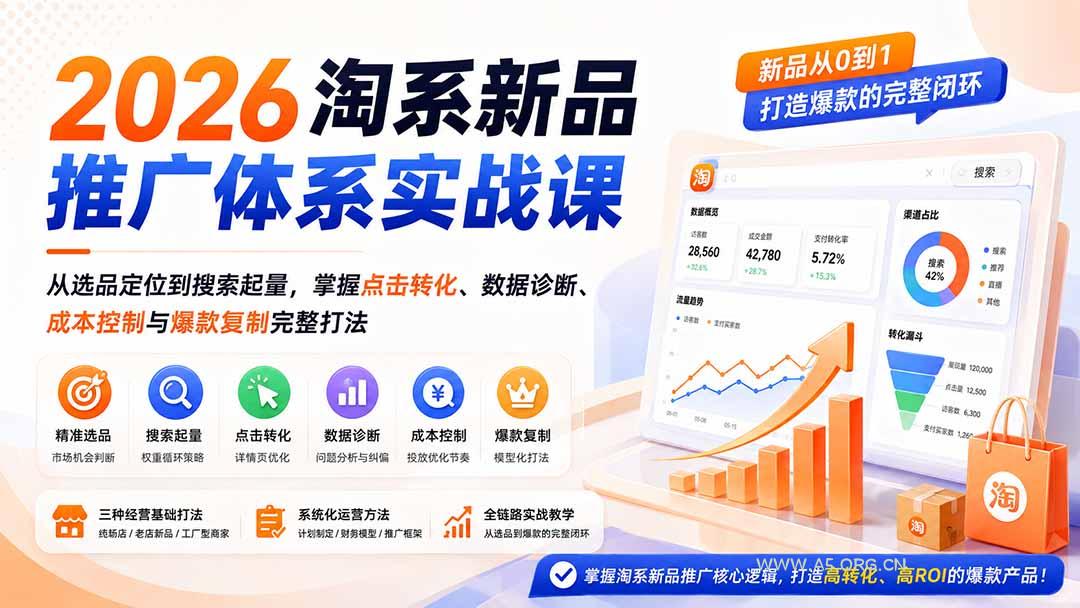 2026淘系新品推广体系实战课:从选品定位到搜索起量,掌握点击转化、数据诊断、成本控制与爆款复制完整打法-小红泡