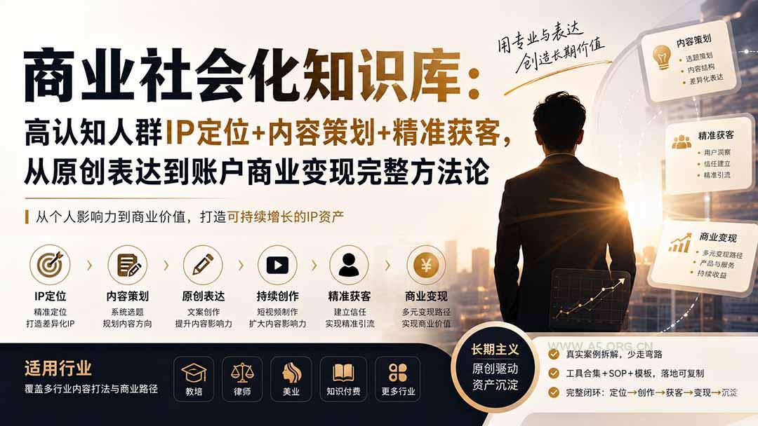 商业社会化知识库:高认知人群IP定位+内容策划+精准获客,从原创表达到账户商业变现完整方法论-小红泡