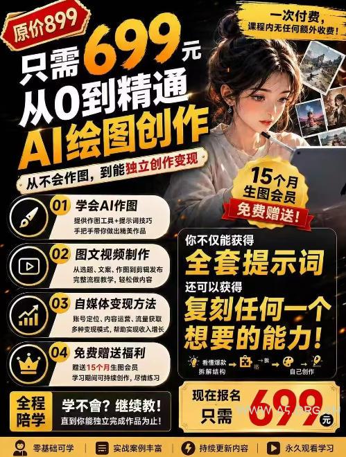 抖音10W粉丝博主的AI绘图教学,从0到精通AI绘图创作,从不会作图到能独立创作变现-小红泡