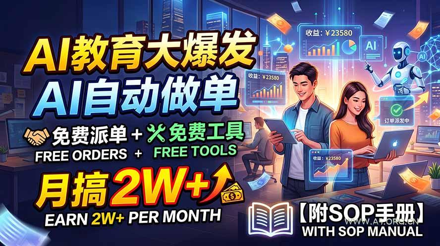 AI教育大爆发，AI自动做单，免费派单+免费工具，月搞2W+【附SOP手册】-小红泡