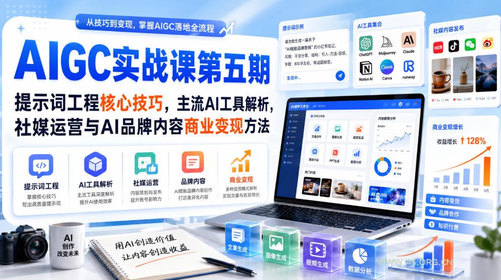 刺猬星球·AIGC实战课第五期,提示词工程核心技巧,主流AI工具解析,社媒运营与AI品牌内容商业变现方法-小红泡