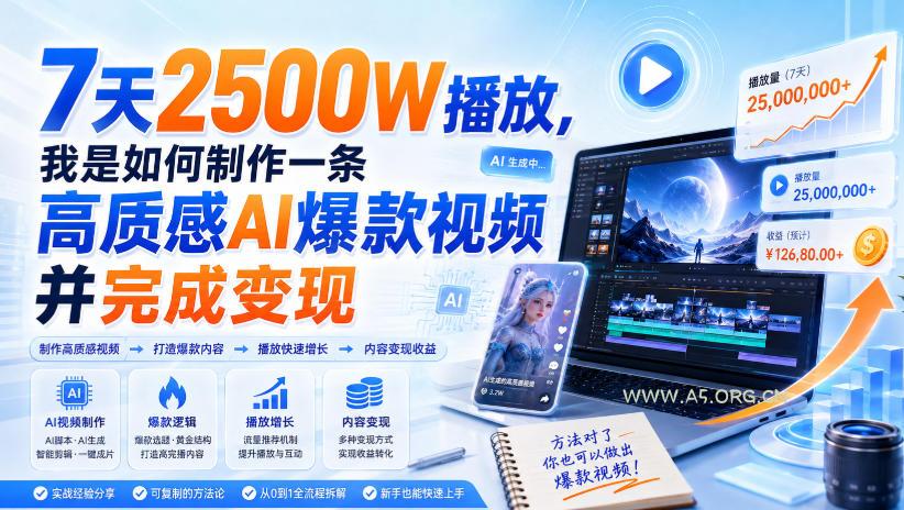 7天2500W播放，我是如何制作一条高质感AI爆款视频并完成变现-小红泡