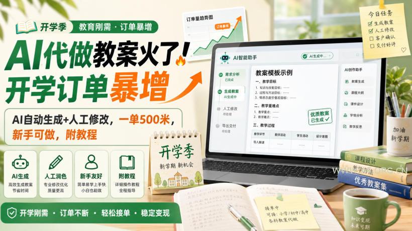 AI代做教案火了!开学订单暴增,AI自动生成+人工修改,一单500米,新手可做,附教程【揭秘】-小红泡