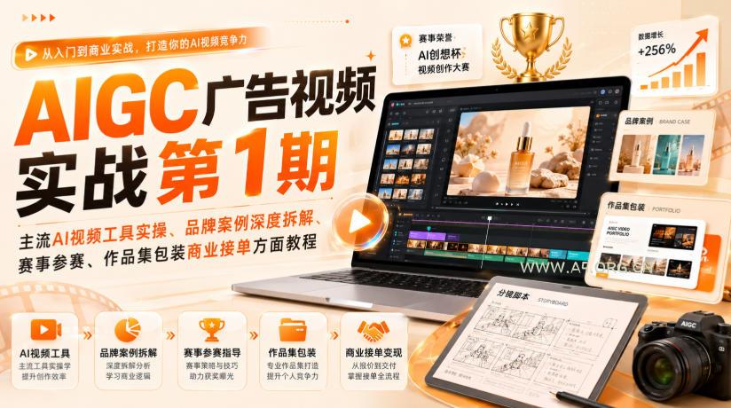 AIGC广告视频实战第1期,主流AI视频工具实操、品牌案例深度拆解、赛事参赛、作品集包装商业接单方面教程-小红泡