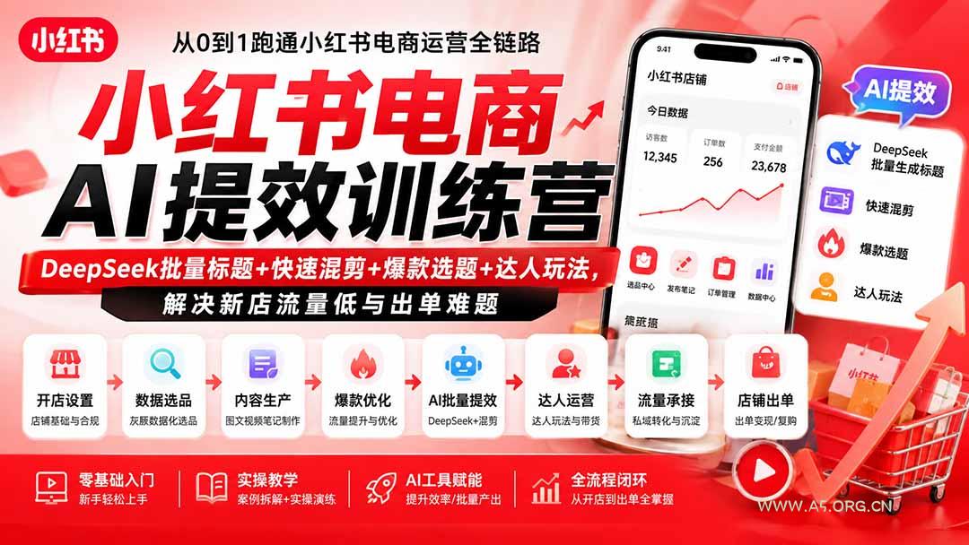 小红书电商AI提效训练营—DeepSeek批量标题+快速混剪+爆款选题+达人玩法，解决新店流量低与出单难题-小红泡