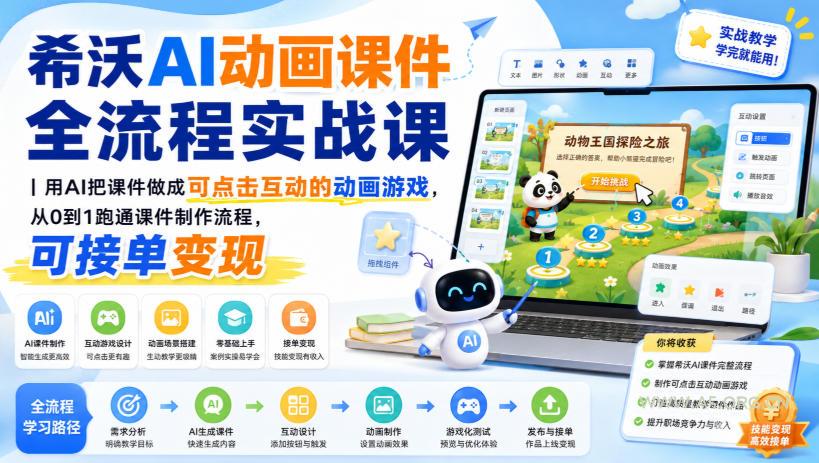 希沃AI动画课件全流程实战课｜用AI把课件做成可点击互动的动画游戏，从0到1跑通课件制作流程，可接单变现-小红泡