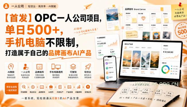 【首发】OPC一人公司项目，单日500+，手机电脑不限制，打造属于自己的品牌画布AI产品，收费陪跑【揭秘】-小红泡
