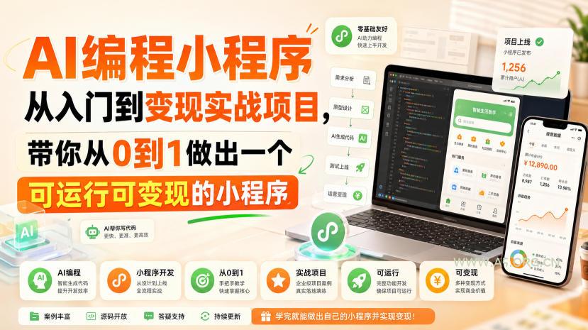 AI编程小程序从入门到变现实战项目，带你从0到1做出一个可运行可变现的小程序-小红泡