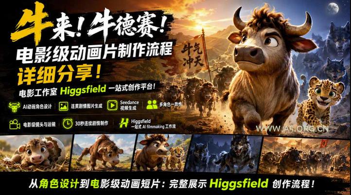 牛来！牛德赛！电影级动画片制作流程详细分享！电影工作室Higgsfield一站式创作平台，完整创作流程-小红泡