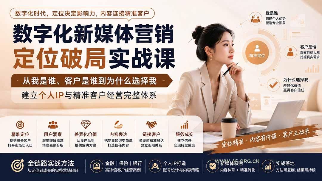 数字化新媒体营销定位破局实战课:从我是谁、客户是谁到为什么选择我,建立个人IP与精准客户经营完整体系-小红泡