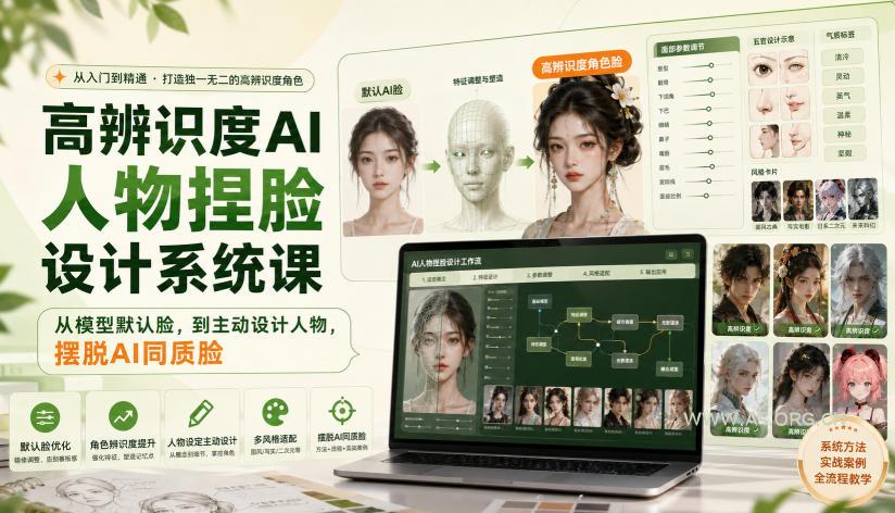 高辨识度AI人物捏脸设计系统课,从模型默认脸,到主动设计人物,摆脱AI同质脸-小红泡