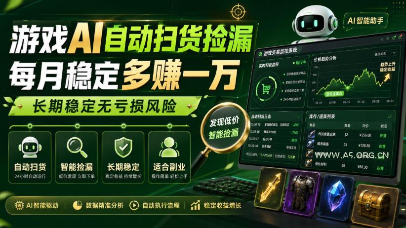 游戏AI自动扫货捡漏,每月稳定多賺1W,长期稳定无亏损风险!【揭秘】-小红泡
