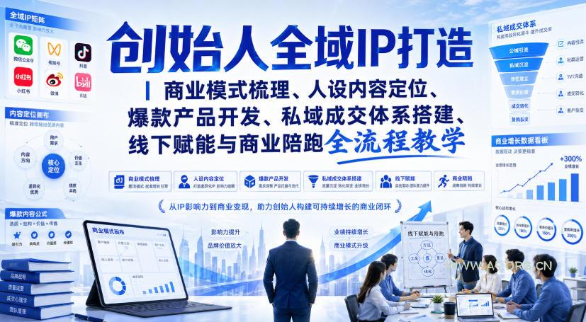 创始人全域IP打造|商业模式梳理、人设内容定位、爆款产品开发、私域成交体系搭建、线下赋能与商业陪跑全流程教学-小红泡
