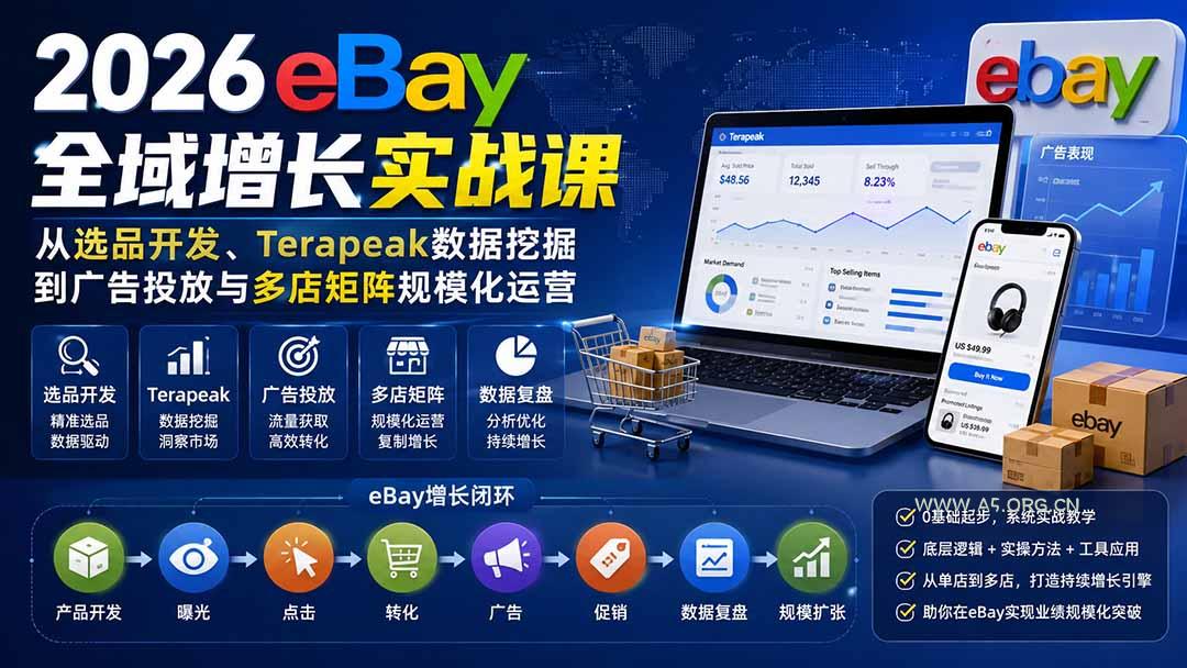 2026-Vincent eBay全域增长实战课-无水印:从选品开发、Terapeak数据挖掘到广告投放与多店矩阵规模化运营-小红泡