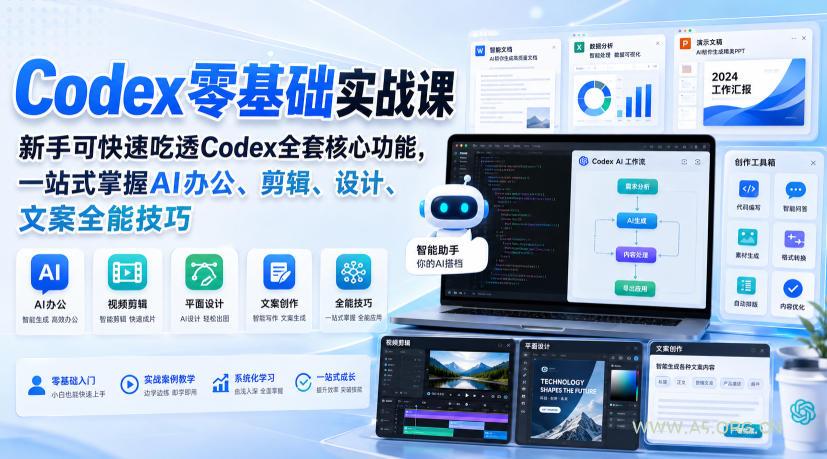 Codex零基础实战课,新手可快速吃透Codex全套核心功能,一站式掌握AI办公、剪辑、设计、文案全能技巧-小红泡
