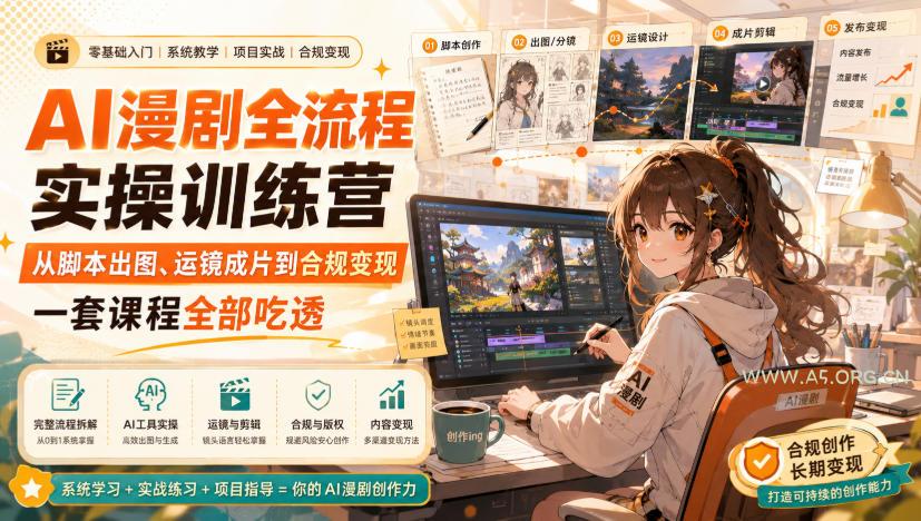 AI漫剧全流程实操训练营,从脚本出图、运镜成片到合规变现,一套课程全部吃透-小红泡