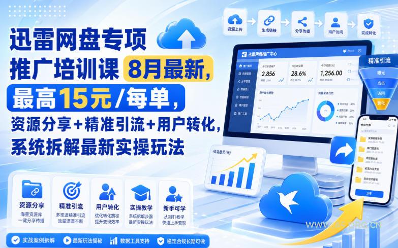 迅雷网盘专项推广培训课8月最新，最高15米/每单，资源分享+精准引流+用户转化，系统拆解最新实操玩法(更新0824)-小红泡