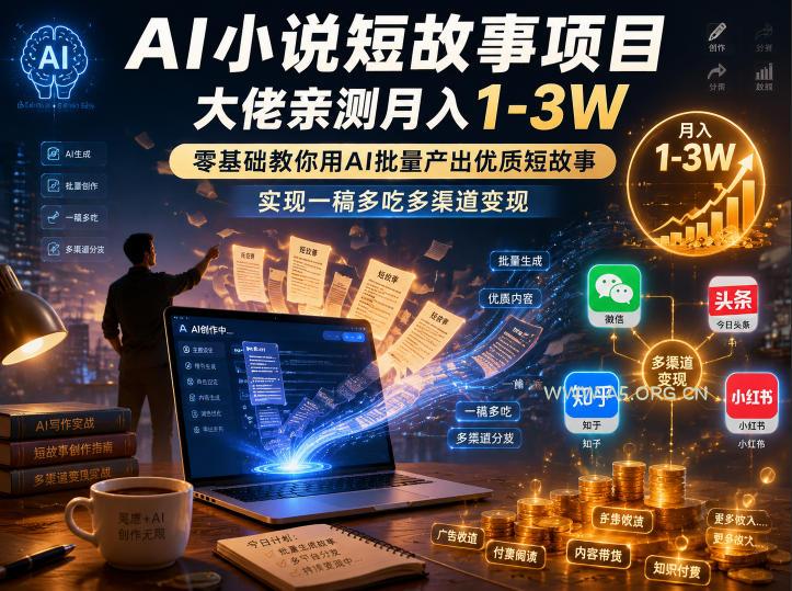 AI小说短故事项目，大佬亲测月入1-3W，零基础教你用AI批量产出优质短故事，实现一稿多吃多渠道变现(更新0824)-小红泡