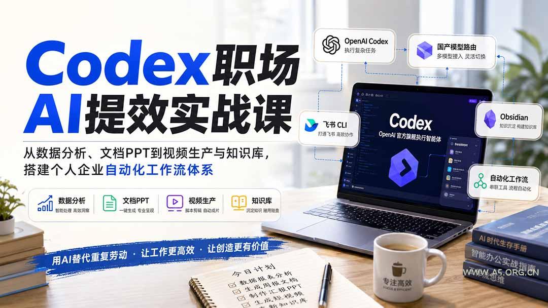Codex职场AI提效实战课：从数据分析、文档PPT到视频生产与知识库，搭建个人企业自动化工作流体系-小红泡