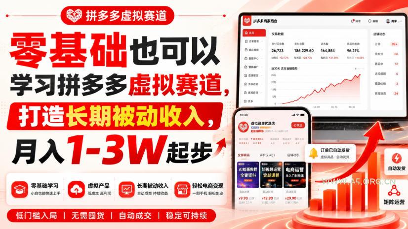 零基础也可以学习拼多多虚拟赛道,打造长期被动收入,月入1-3W起步-小红泡