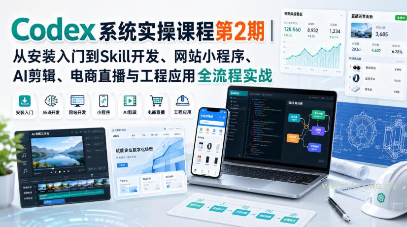 Codex系统实操课程第2期｜从安装入门到Skill开发、网站小程序、AI剪辑、电商直播与工程应用全流程实战-小红泡