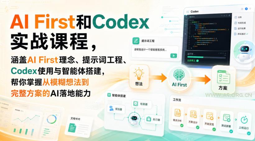 AI First和Codex实战课,涵盖AI First理念、提示词工程、Codex使用与智能体搭建,掌握从模糊想法到完整方案的AI落地能力-小红泡
