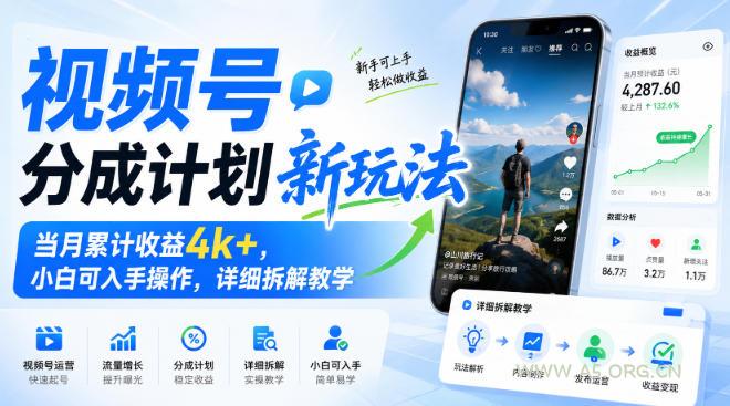 视频号分成计划新玩法,当月累计收益4k+,小白可入手操作,详细拆解教学-小红泡