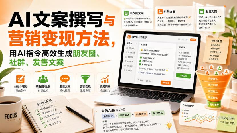 AI文案撰写与营销变现方法,用AI指令高效生成朋友圈、社群、发售文案-小红泡