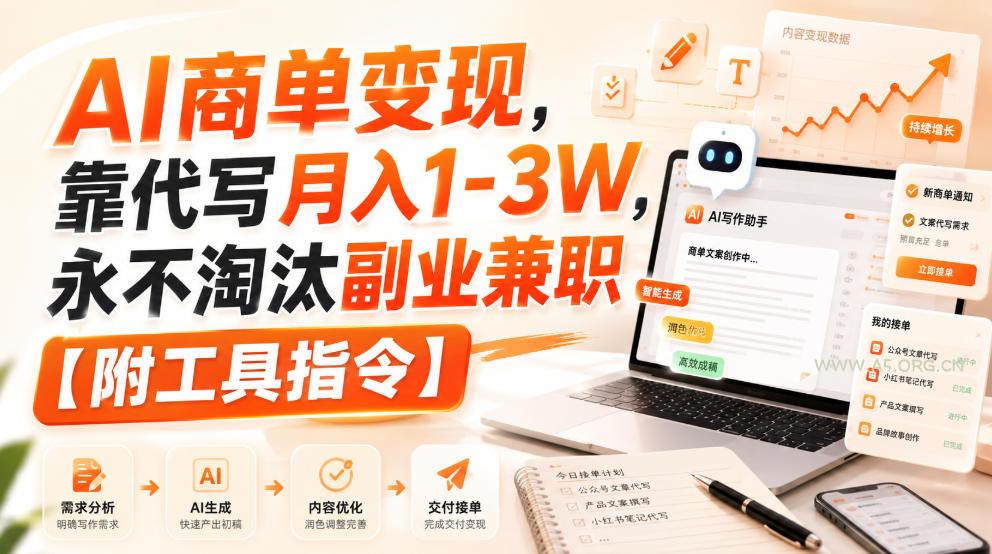 AI商单变现,靠代写月入1-3W,永不淘汰副业兼职【附工具指令】【揭秘】-小红泡