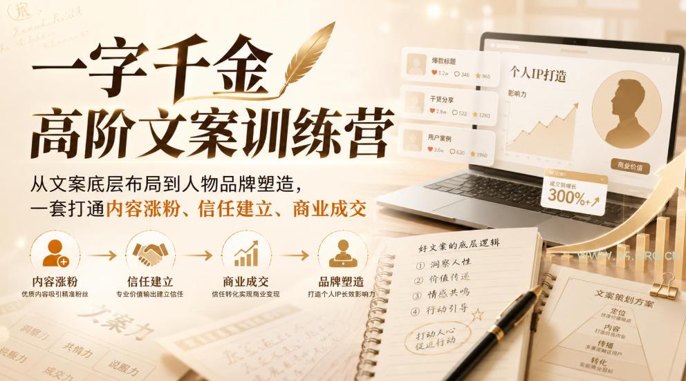 一字千金高阶文案训练营,从文案底层布局到人物品牌塑造,一套打通内容涨粉、信任建立、商业成交-小红泡