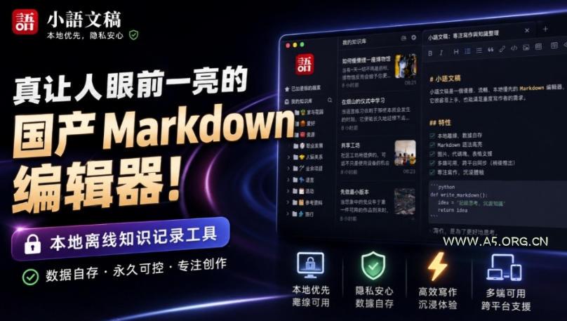 让人眼前一亮的国产Markdown编辑器！本地离线高性能知识记录工具，免费免登录使用小语文稿-小红泡