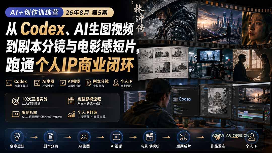 AI+创作训练营26年8月第5期:从Codex、AI生图视频到剧本分镜与电影感短片,跑通个人IP商业闭环-小红泡