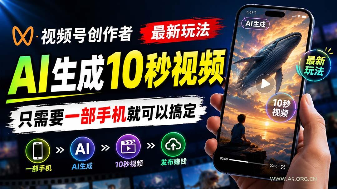 视频号创作者最新玩法，AI生成10秒视频，只需要一部手机就可以搞定-小红泡