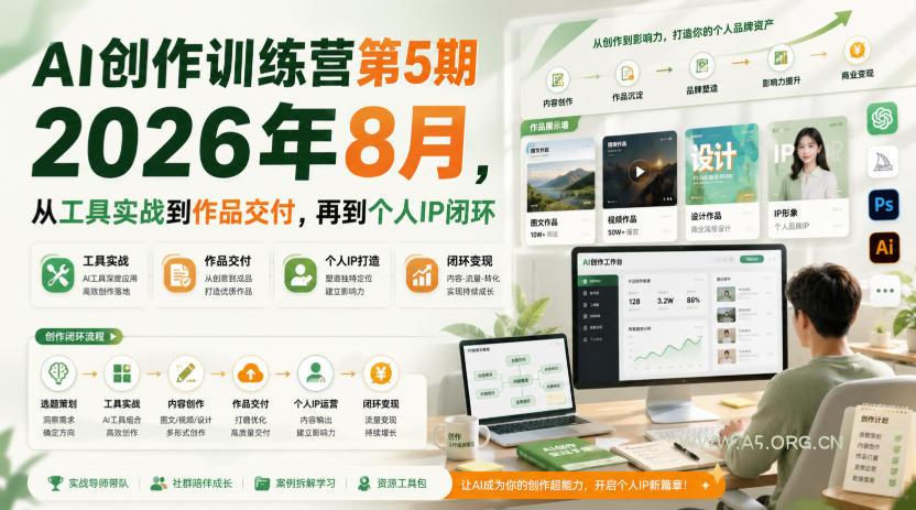 AI创作训练营第5期2026年8月，从工具实战到作品交付，再到个人IP闭环-小红泡
